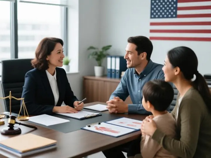 Parents consulting with a birth injury attorney in office
