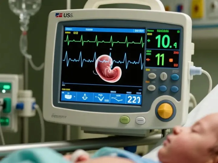 Fetal monitor showing abnormal fetal heart rate