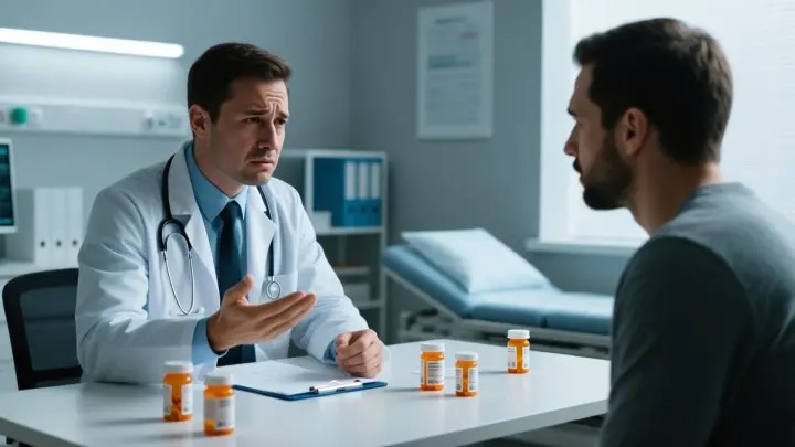 Doctor reviewing prescription with concerned patient
