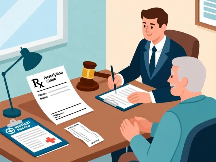 Depiction of legal evidence: medical records, prescription, receipts, and expert testimony