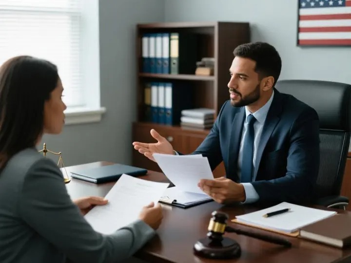 Medical malpractice lawyer consulting with patient