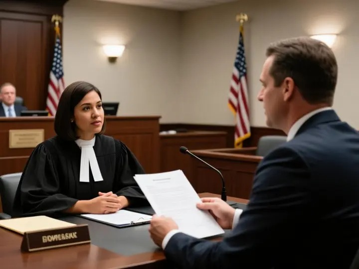 Courtroom hearing for workers’ compensation case