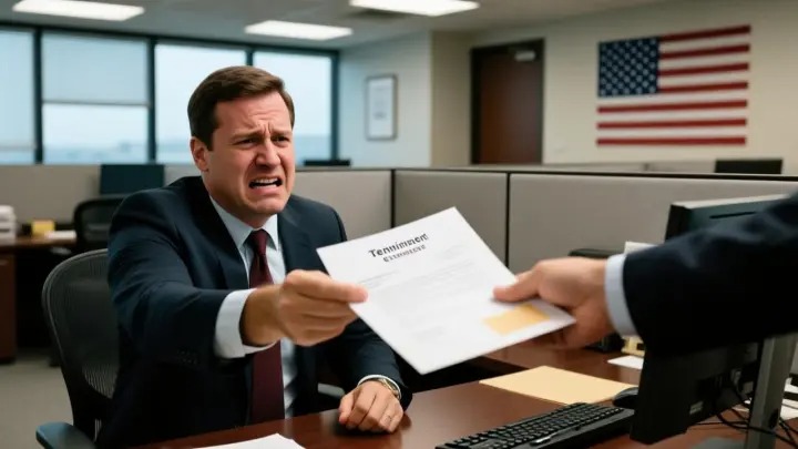 Employee receiving a termination letter in the office